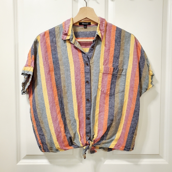 Madewell Tops - Madewell Rainbow Stripe Tie Front Short Sleeve Top